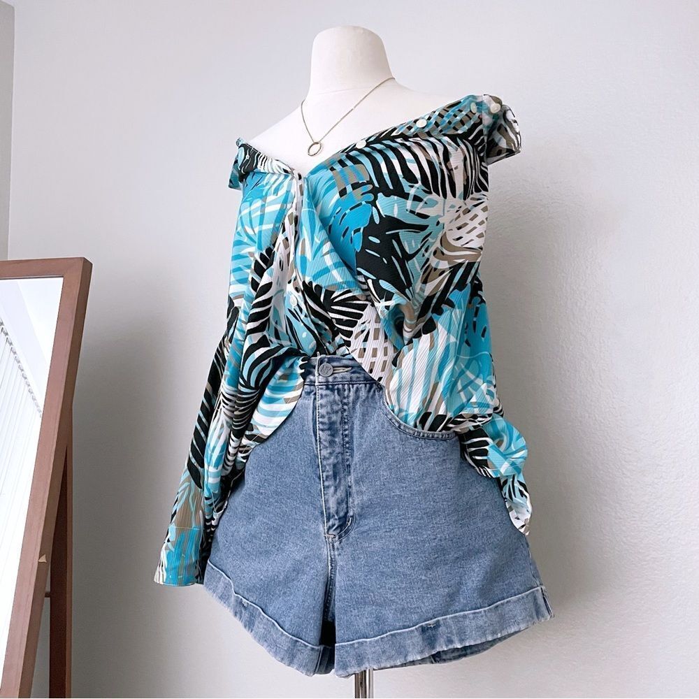 Palm Leaves Textured Button Front Top